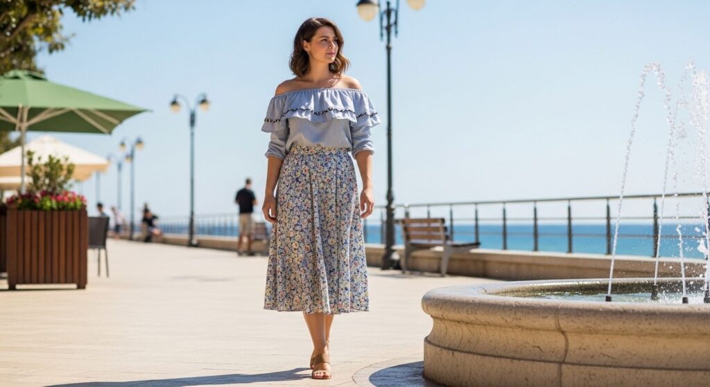 Codzienna bluzka z dekoltem hiszpańskim