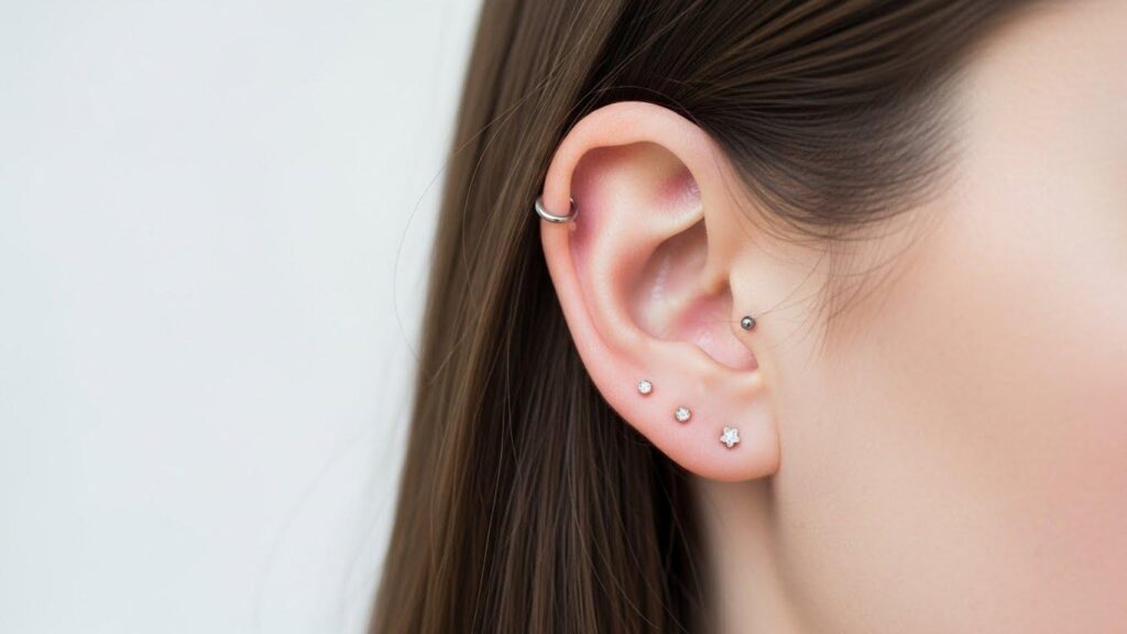 Kobieta z piercingiem ucha typu tragus