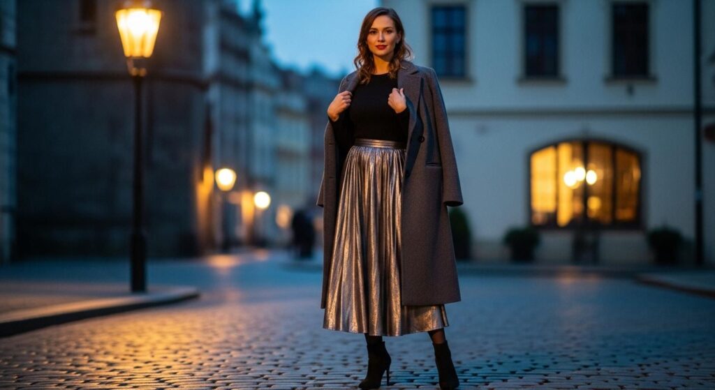 Stylizacja wieczorowa z płaszczem