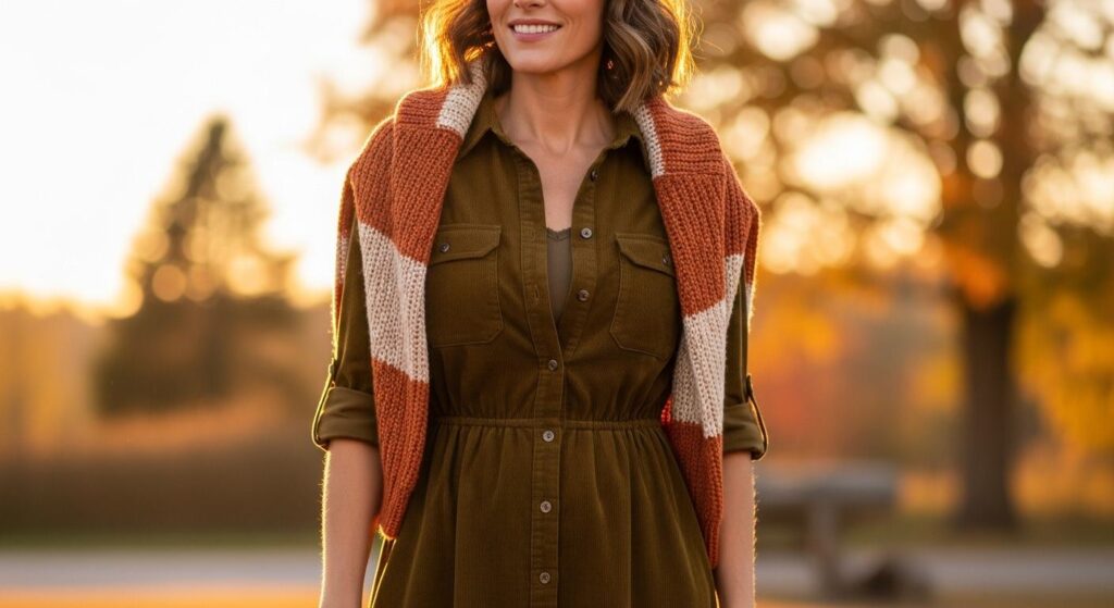 Kobieta w sztruksowej sukience