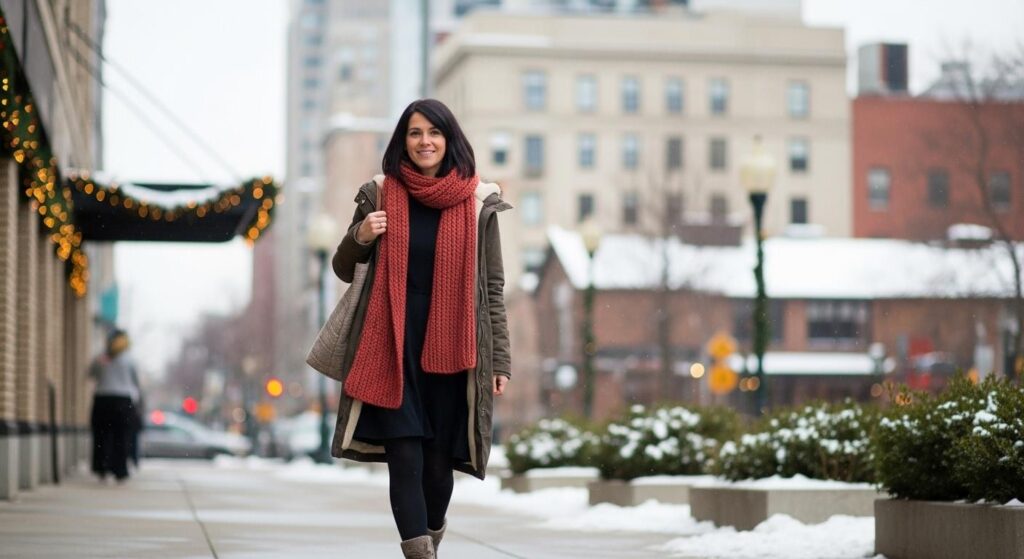 Zimowa stylizacja z sukienką