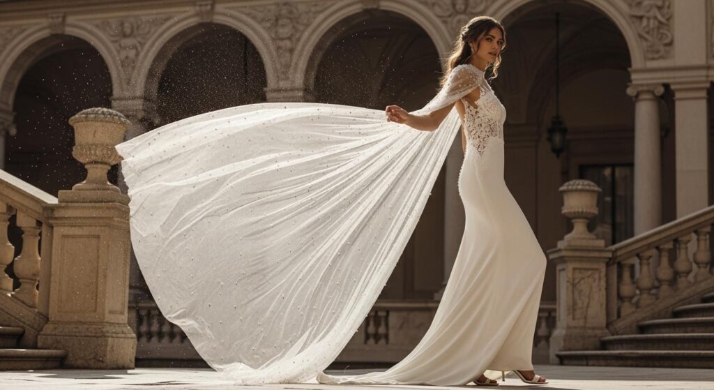 Suknia ślubna z peleryną