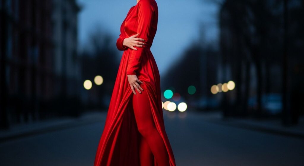 Czerwone rajstopy do czerwonej sukienki - stylizacja total look