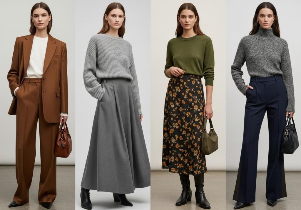 Cztery różne sylwetki kobiet w trendach sezonu jesiennego
