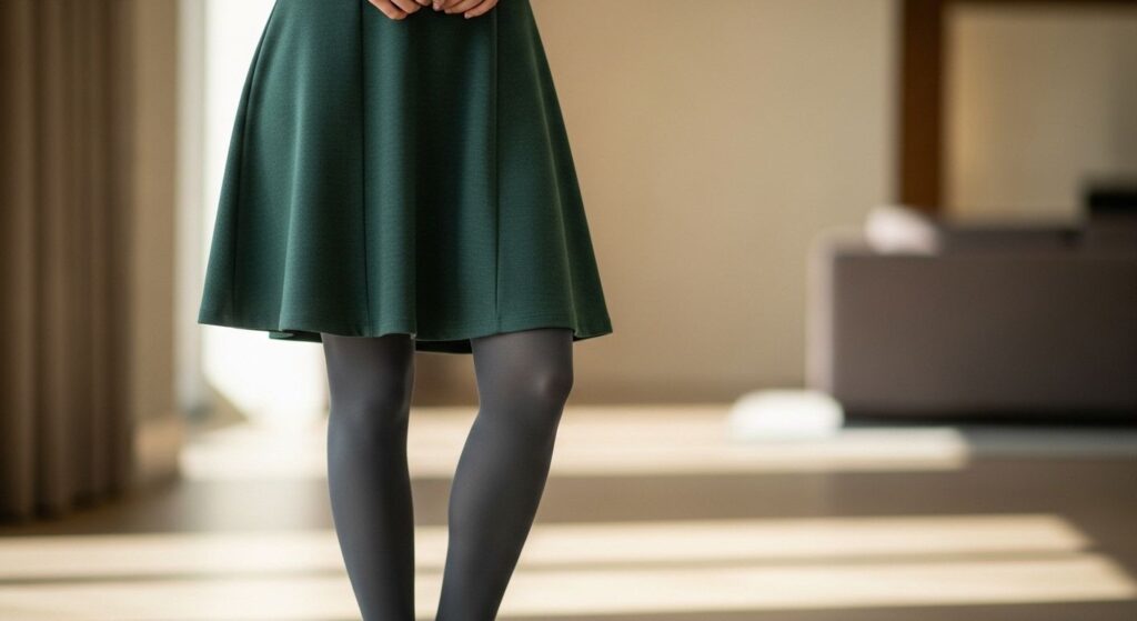 Szare rajstopy do zielonej sukienki