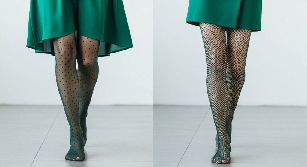 Wzorzyste rajstopy do zielonej sukienki