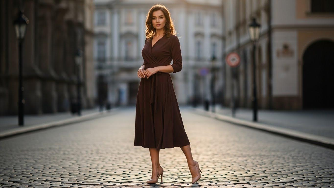 Jakie buty do czekoladowej sukienki?