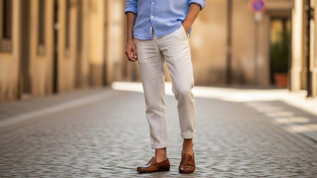 Jakie buty do lnianych spodni męskich?