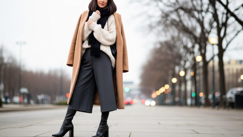 Kobieta w stylizacji z kulotami i sock boots