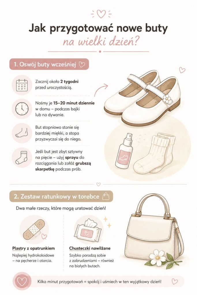 Infografika - jak przygotować nowe buty na wielki dzień pierwszej Komunii?